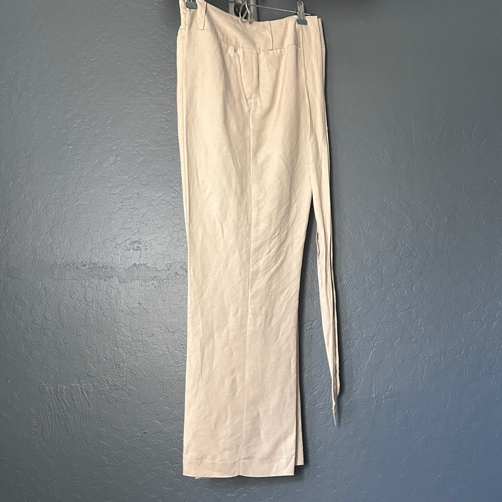 Elegant Cream Wide Leg linen Pants lined